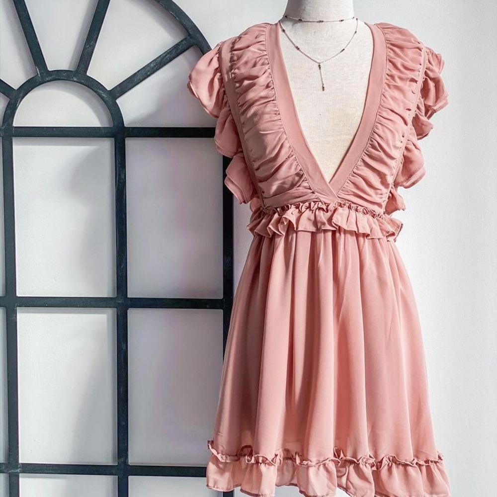 Blush ruffle dress
